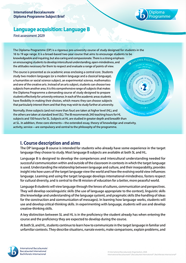 Language B subject brief cover
